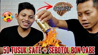 AUTO PANAS‼️CHALLANGE MUKBANG 50 TUSUK SATE + SEBOTOL BON CABE LEVEL 30|| Sama Aliem joy