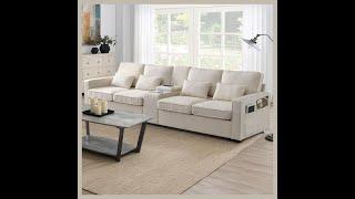 Zikra Jasper, Solid Sal Wood,4 Seater Sofa, Upholster Premium Cotton Fabric for Living Room.