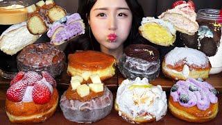 CHEWY AND SWEET DESSERT  CREAMY DONUTS ASMR CHOCOLATE CUSTARD BREAD MUKBANG NO TALKING