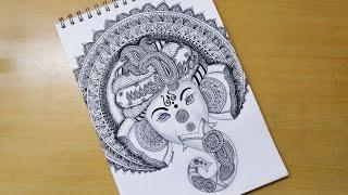 How to draw Mandala art of Lord Ganesha | Zentangle art | Doodle art | Easy face drawing