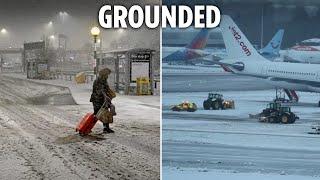 Travel chaos as airports close amid snow & -11C chill with freezing rain & more flurries to come