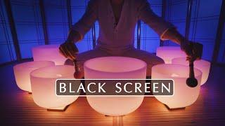 Before Bed Sleep Music | Soft crystal singing bowls (Black Screen Version)