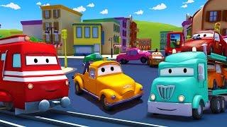 Troy el Tren  y el Porta Autos en Auto City  Dibujos animados para niños