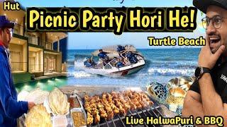 Family Fun Picnic at Turtle Beach | Live Halwa Puri & BBQ Party| Boating| Hut | Karachi Sea| Games