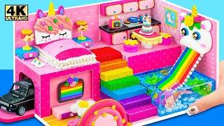 Build Pink Unicorn House with 4 Rooms, Aquarium Underground from Cardboard  DIY Miniature House