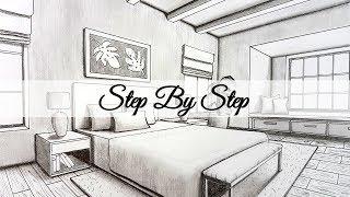 How to Draw A Bedroom in Two Point Perspective | Step By Step