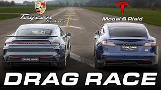 Porsche Taycan Turbo GT vs. Tesla Model S Plaid | DRAG RACE