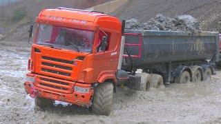 Construction Site Trucks Get Stuck in Mud Pit - Chaos Ensues