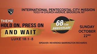 68th Church Anniversary | Speaker Reverend Barrington Richards | 10-22-23