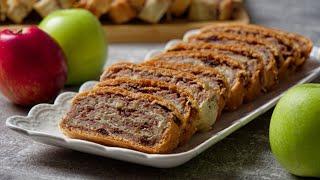 Fasting strudel with nuts and apples - knead and bake, without waiting