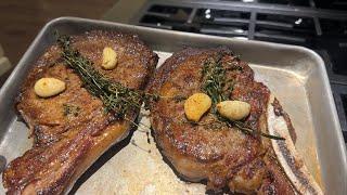 Two Massive Ribeye steaks cooked on a cast iron skillet at the same time! No black stone, no problem