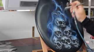 Airbrush Videotutorial Skulls & Candyblue Flames Totenkopfhaufen (Step by Step Howto)