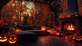 Warm Autumn Cabin Ambience  Crackling Fireplace & Pumpkin Glow for Calm Evenings