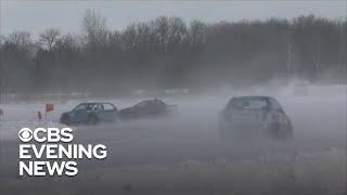 Cars race on Minnesota's frozen lakes