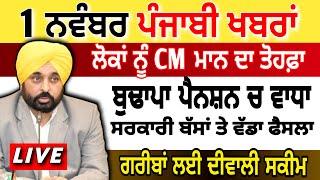 LIVE   1 November Today Punjabi News I PUNJAB NEWS , Bhagwant Mann | Breaking News