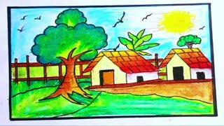 Very Easy And simple Drawing| Easy Village Drawing For Beginners|গ্রামের দৃশ্য আঁকা|#Drawing#kids