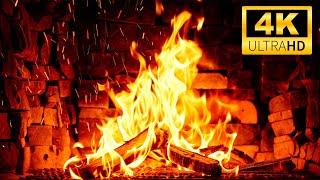  Golden Christmas Fireplace | Fireplace 4K with Burning Wood & Crackling Fire Sounds