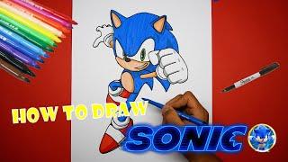 How to draw Sonic - Step by step & Coloring