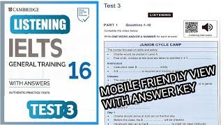 Cambridge 16 Test 3 IELTS Listening Test | IELTS Listening Practice Test Cambridge 16 |Pawan Juneja