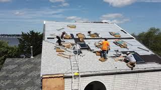 An in progress drone video of Roofing Doctor's Warren, Rhode Island CertainTeed roofing project