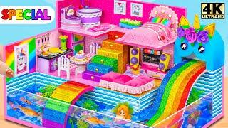 Make Underground Aquarium Around Mini Pink House With Rainbow Unicorn Slide ️ DIY Miniature House