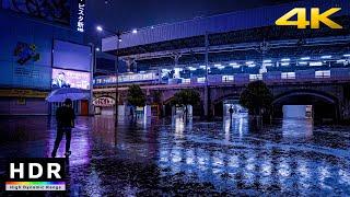 【4K HDR】Walk in Heavy Rain at Night in Tokyo, Japan #ASMR