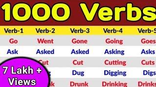 1000 Verb Forms in English V1 V2 V3 | V1 V2 V3 V4 V5 Verbs List | V1 V2 V3 english | Verbs V1 V2 V3