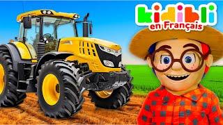 Les enfants vont à la ferme avec des tracteurs | Les enfants font semblant de jouer !  Kidibli