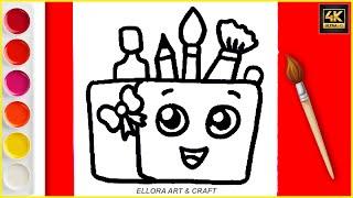 HOW TO DRAW A CUTE MAKEUP BRUSHES BAG, Ellora Art & Craft