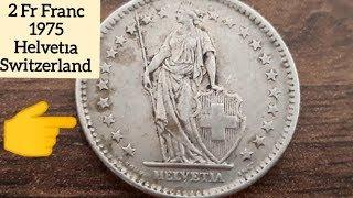 2 Fr. Franc 1975 Helvetıa Switzerland Rare Coin Collection. . .