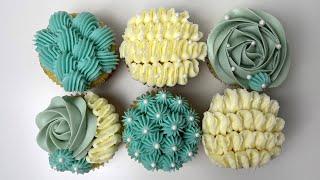 EASY Beach Inspired Buttercream Cupcakes in Teal & White (visit anhbakes.com for recipes)