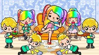 Golden Hair Brothers Became Servants To The Rainbow Hair Sisters | Toca Life Story | Toca Boca