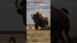 BISON VS WOLF - Huge bison chasing wolf in Amazon jungle