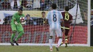 Argentina keeper Sergio Romero saves panenka penalty vs Venezuela in Copa América