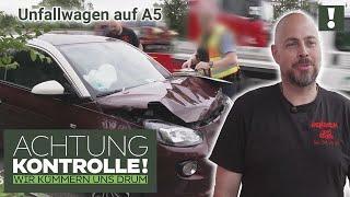 Auffahrunfall auf der A5!  Verunfallter PKW wird abgeschleppt! | Achtung Kontrolle