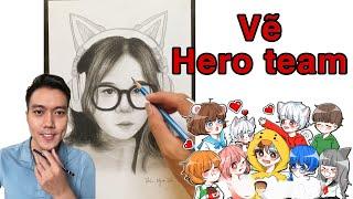 Vẽ các thành viên của hero team, mèo simmy, sammy Đào...
