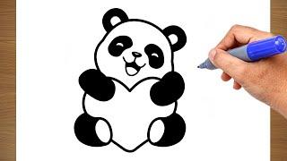 How To Draw A Cute Panda Holding A Heart Step By Step  │ Drawing Hub  #PracticeDrawings