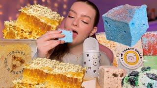 ASMR ultimate mouth sounds mukbang  trying honeycomb & gourmet marshmallows