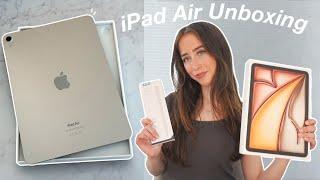 New iPad Air M2 Unboxing (starlight) + accessories & alternative pencil | setup, first impression