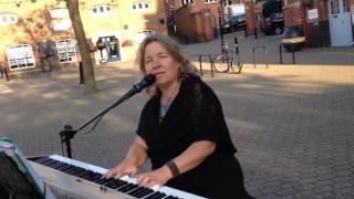 Julie Lewis Sings and plays Scarborough Fair, Hope Square, Weymouth England July 2015