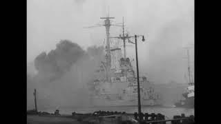 German battleship Schleswig-Holstein firing at point blank range during the Battle of Westerplatte