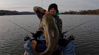 I HOOKED a GIANT!!! Winter Kayak Fishing for Flathead Catfish