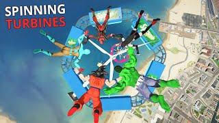 Extreme Skydive Wingsuit Contest Flying Through The Turbines w/ Power Rangers, Sponge Bob, Hulk