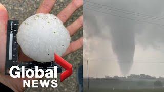 Severe weather in Alberta: Golf ball-sized hail smashes cars along major highway