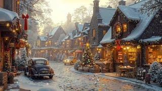 Holiday Jazz Ambience  Cozy Café & Snowy Christmas Town Streets ️ Relaxing Christmas Night Vibes