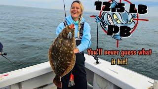 You'll never guess what this 12.5-pound fluke hit!! Katy gets a DD on the Katie B