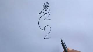 How To Draw Peacock With 22 Number | Peacock Drawing