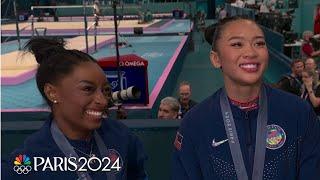 Simone Biles, Suni Lee, Rebeca Andrade CELEBRATE all-around gymnastics medals | Paris Olympics