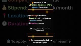 React.js Internship at ₹25,000 | UNIKWORK Hiring Developer Interns | Apply Now!#devmap  #internship
