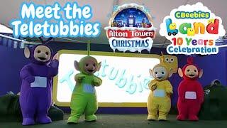 Meet Tinky-Winky, Dipsy, Laa Laa and Po the Teletubbies CBeebies Land Christmas 2024 at Alton Towers